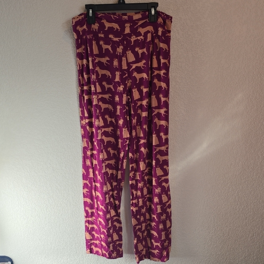 Kickee Pants Men's Bamboo Pajama Bottoms in Mulberry Dog Party - Size Medium